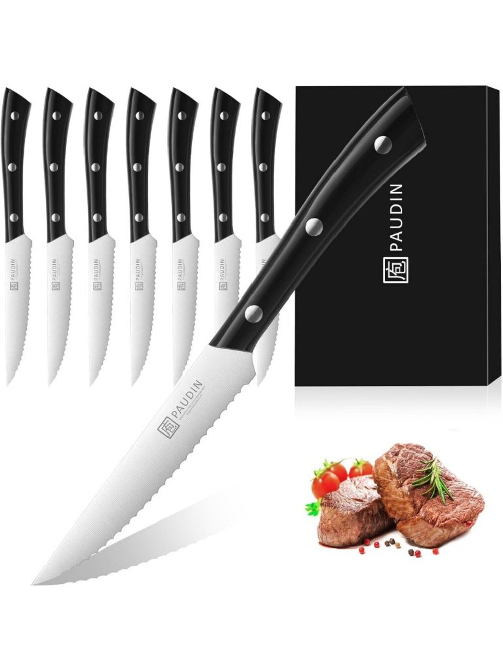 Razor-Sharp Steak Knife Set of 8 - Premium 4.5" Kitchen Cutlery for Perfect
